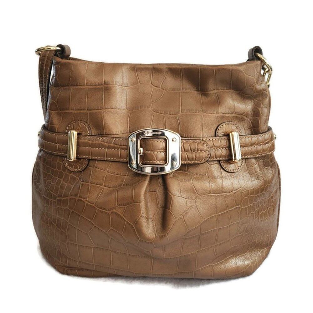 B. Makowsky Women's Brown Leather Crocodile Crossbody Bag